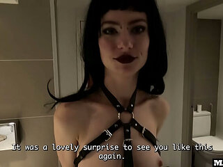 Skinny French Goth Girl Public Toilet Fuck with MrPover and Lucifera Bast