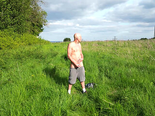 Drone porn... literally! Drone follows me, watches me get naked and wank in field