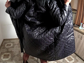 This Is How Your Wife Serves Dinner. Cigar Smoking, Long Downjacket Coat and Double Cum