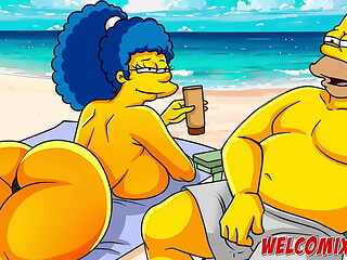 Burying it deep in the sand! Cheating on her husband on the beach! Simpsons comics