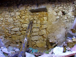 Sexy young slut with big boobs slammed in a ruined house