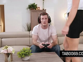 Brunette stepmom Riley Jacobs convince her stepson that fucking a pussy is better option that playing video games