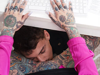 Tattooed Slut In The Office Fucks The Employee On The Desk
