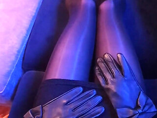 Just quickly slipped on a stretchy black lace dress and shiny tights, slowly teasing myself touching with my soft black leather