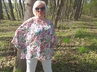 Granny Shows Her Horny Wet Holes Outdoors