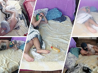 Sensual massage of a hot couple with oil on the body.