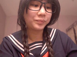 Cute and inexperienced Japanese schoolgirl Alize Zaide in her solo cosplay