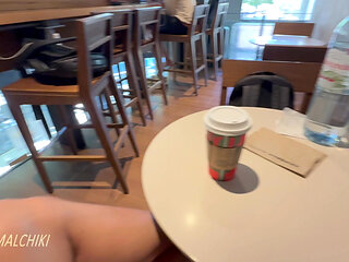 Starbucks Public Cafe Masturbation and Cumshot