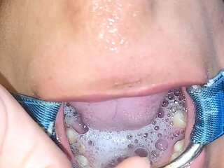 Throat Fuck with Open Mouth Gag and Spit Cum in Mouth