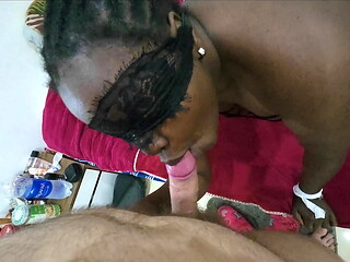 Black wife sucking my dick and letting me cum in her mouth