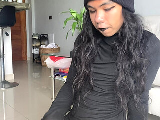 petite transgirl stripping and cumming for you