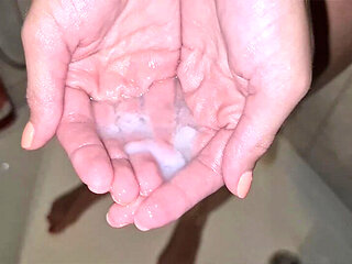 Hot MILF CherryDream Uses Shower Gel For Slippery Handjob & Huge Cumshot