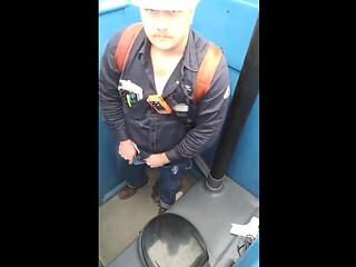 Bearded Hunk Strokes Cock Outdoors in a Porty Potty