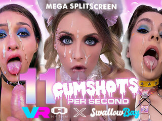 Mega Splitscreen - 11 Cumshots per Second - Pmv Cum in Mouth Compilation