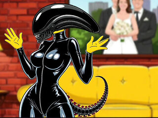 Halloween Hentai: Alien Simpsons Wife in Latex Costume Fucks Husband Hard in Wet Pussy