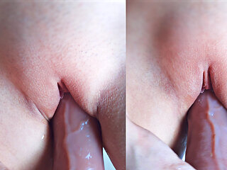 Pink Pussy Stretched Wide by Huge Dildo -  Wet and Intense Solo Play