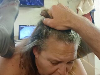 Face-fucking cum fills her mouth