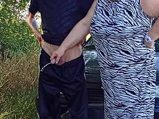 Pissing in nature fucked stepmom in mouth and filled it with cum