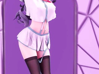 [mmd] Phut Hon College Girl Uniform; Black Stockings; Jiggling Breasts
