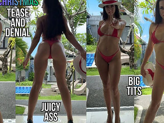 Christmas MILF Tease: Princess Monica Denial in Micro Bikini Outdoor HD