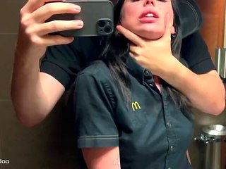 Risky public sex in the toilet. I fucked a McDonalds em...