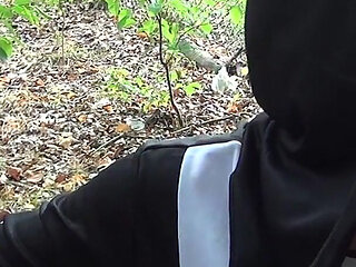 Naughty Cumhungry Nun Swallows Cum in Forrest Dogging Bukkake