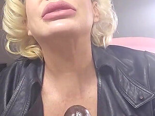 Oiled Bimbo GILF with Glasses