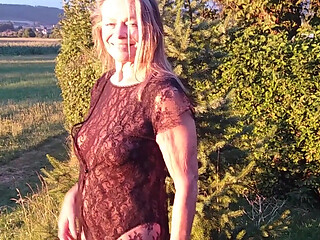 Granny Is Wearing a Sheer Bodysuit Outside