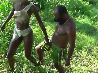 Pulled by the dick from one village to an other by horny tribe female for sex on a tree