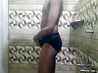 Perfect bodied twink in underwear bathing