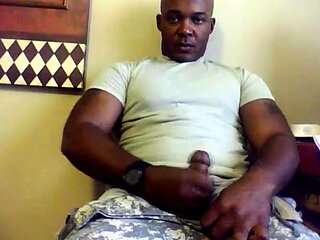 Black Military Man Jerks Off and Cums Solo