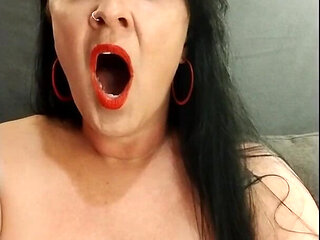Topless Yawning Red Lipstick