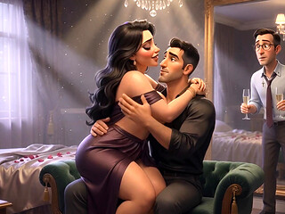 A Muslim Man and a Jewish Wife, with Her Cuckold Christian Husband Watching Her Being Fucked.