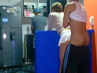 FEMBOY GETS FUCKED BEHIND HER BOYFRIEND'S BACK IN THE KITCHEN
