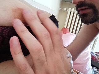 Licking And Rubbing Nipples With Beard