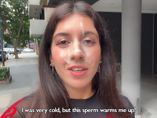I love to Walking Covered in Cum ! Please Cum on my Face! - Cumwalk on Street