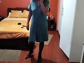 My stepson records me getting dressed for work, and I make his cock really hard.