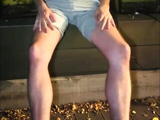 Amateur Twink in Adilette Sandals Wets Himself in the Garden and Takes His Cock Out