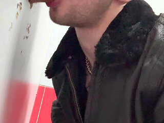 Chav Scally Boy Sucks Big Dick Glory Hole in Public Toilet