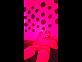 Horny man masturbating in the room with a costume