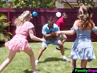 FamilyOrgasm - Daughters Pamper their Old Stepdads after Playing Soccer