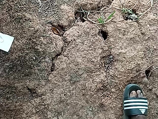 An African adult man masturbating inside the bush with his big dick