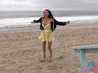 A cute girl with big natural tits has sex in the car on a hot summer day