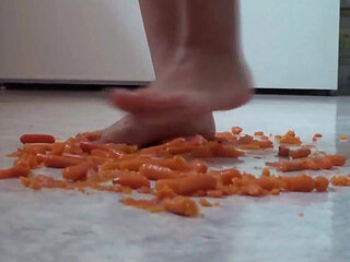 Close up of trampling food in the kitchen
