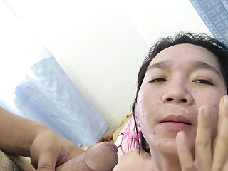 Filipina Asian MILF Gets Cum Facial After Hardcore Doggy Style Fucking