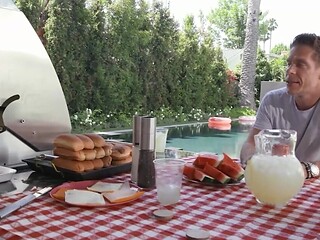 Brunette teen with amazing tits fucks an older man