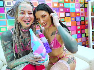 Sensual Girl Girl Anal Session with Big Dildo and Fingering