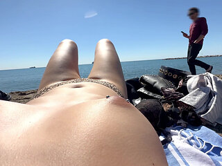Topless Beach POV: Pulled Panties Aside to Tease a Stranger