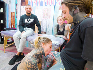Tattooed Couple Fuck with Big Cocks Merry Gets Inked Foursome
