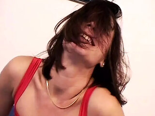 Beautiful French MILF tries her new nylons in solo action